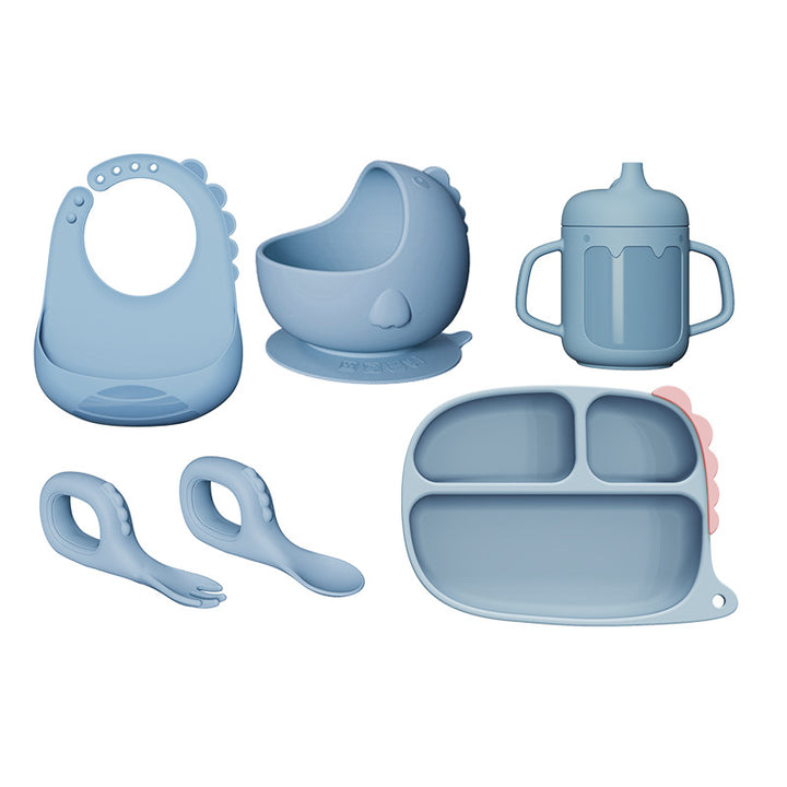 Caroagi Dino-Shaped Baby Feeding Set blue