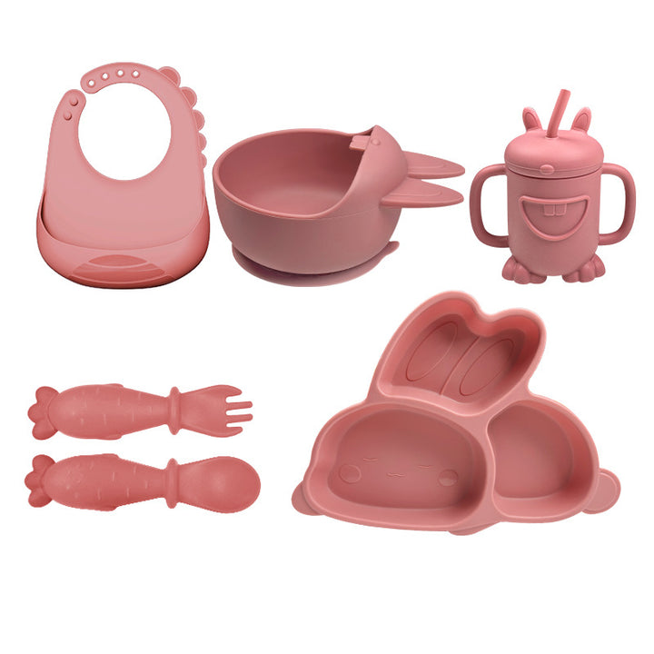 Caroagi Rabbit-Shaped Baby Feeding Set red