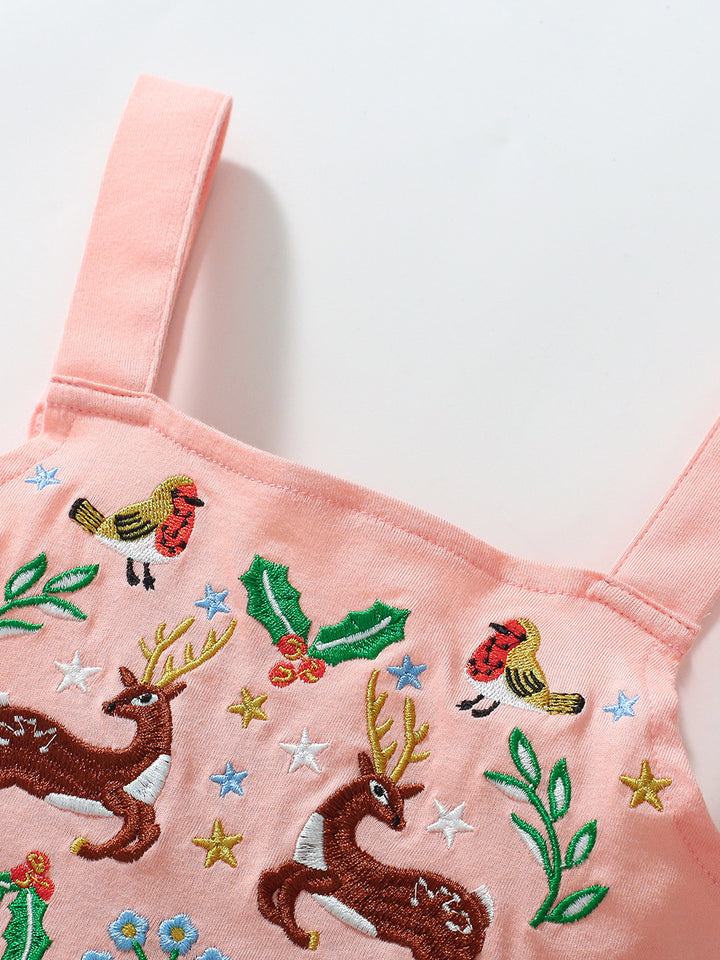 Caroagi Girls Embroidered Deer Dress Pink