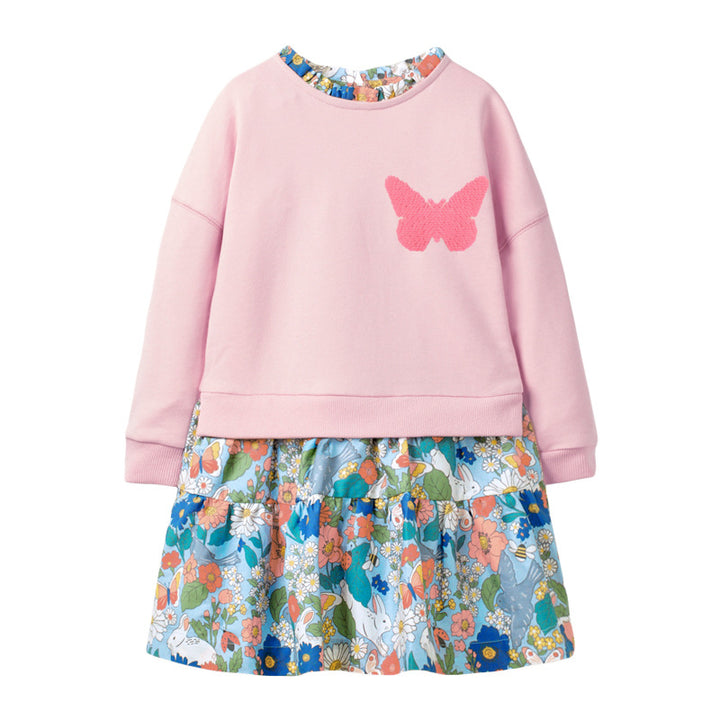 Caroagi Girls Butterfly Sweatshirt Dress Set Pink