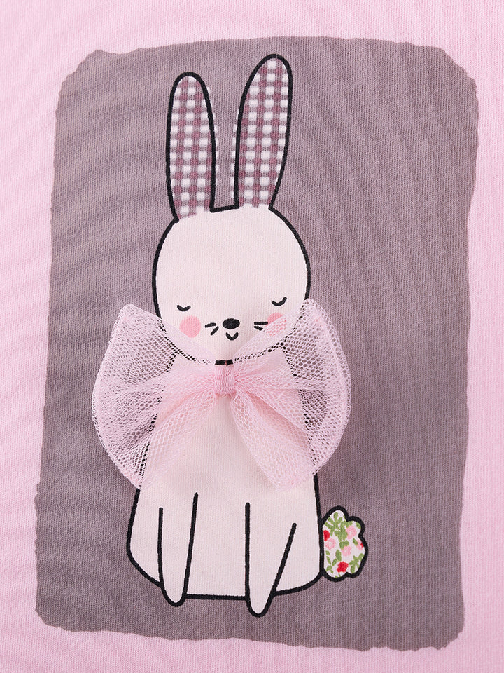 Caroagi Girls Bunny Print Set Pink